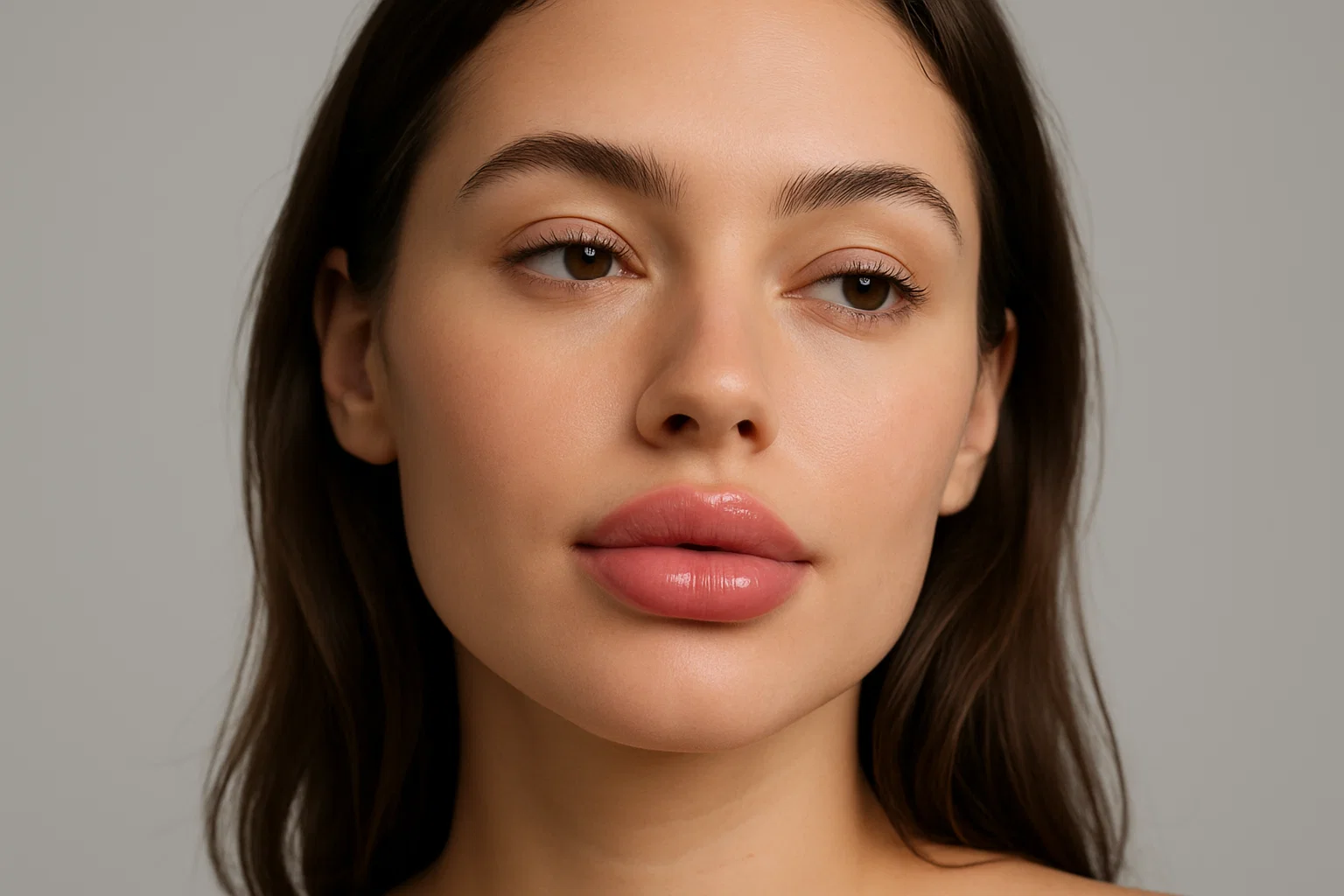 Realistic portrait of a model demonstrating the fuller, more noticeable volume from a 1ml lip filler treatment.