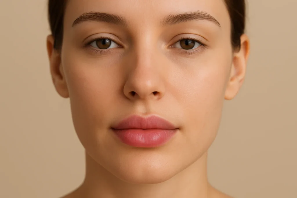 Natural lip enhancement showing multiple benefits including improved volume, definition, and hydration