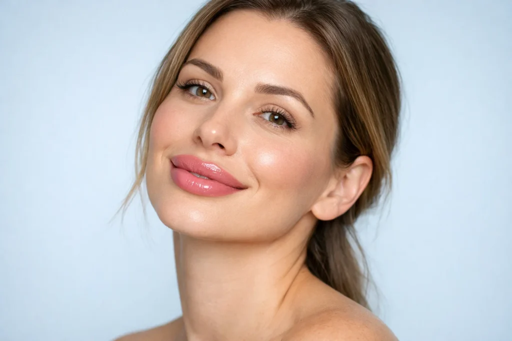 Woman displaying professional lip filler benefits including natural volume and enhanced definition after treatment.