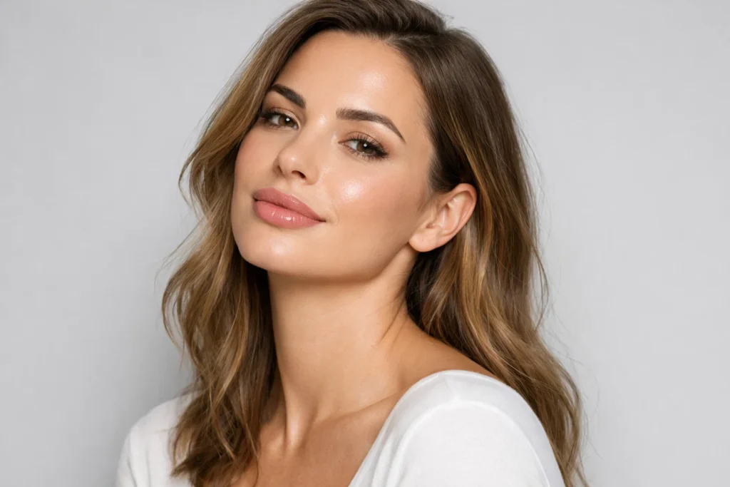 Woman displaying natural benefits of professional lip filler treatments in Knightsbridge medical clinic