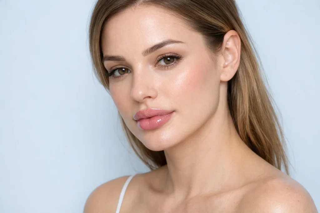 Woman showcasing natural-looking results and multiple benefits of professional lip filler treatment.