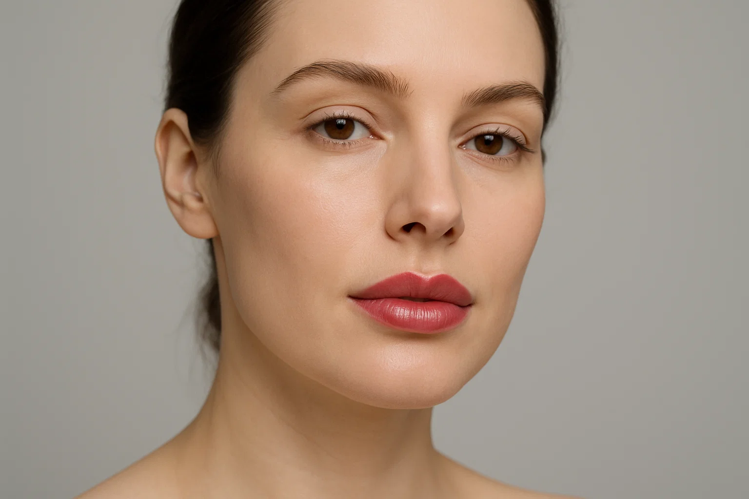 Woman with butterfly lip filler results showing refined cupid's bow and natural lip definition in London clinic