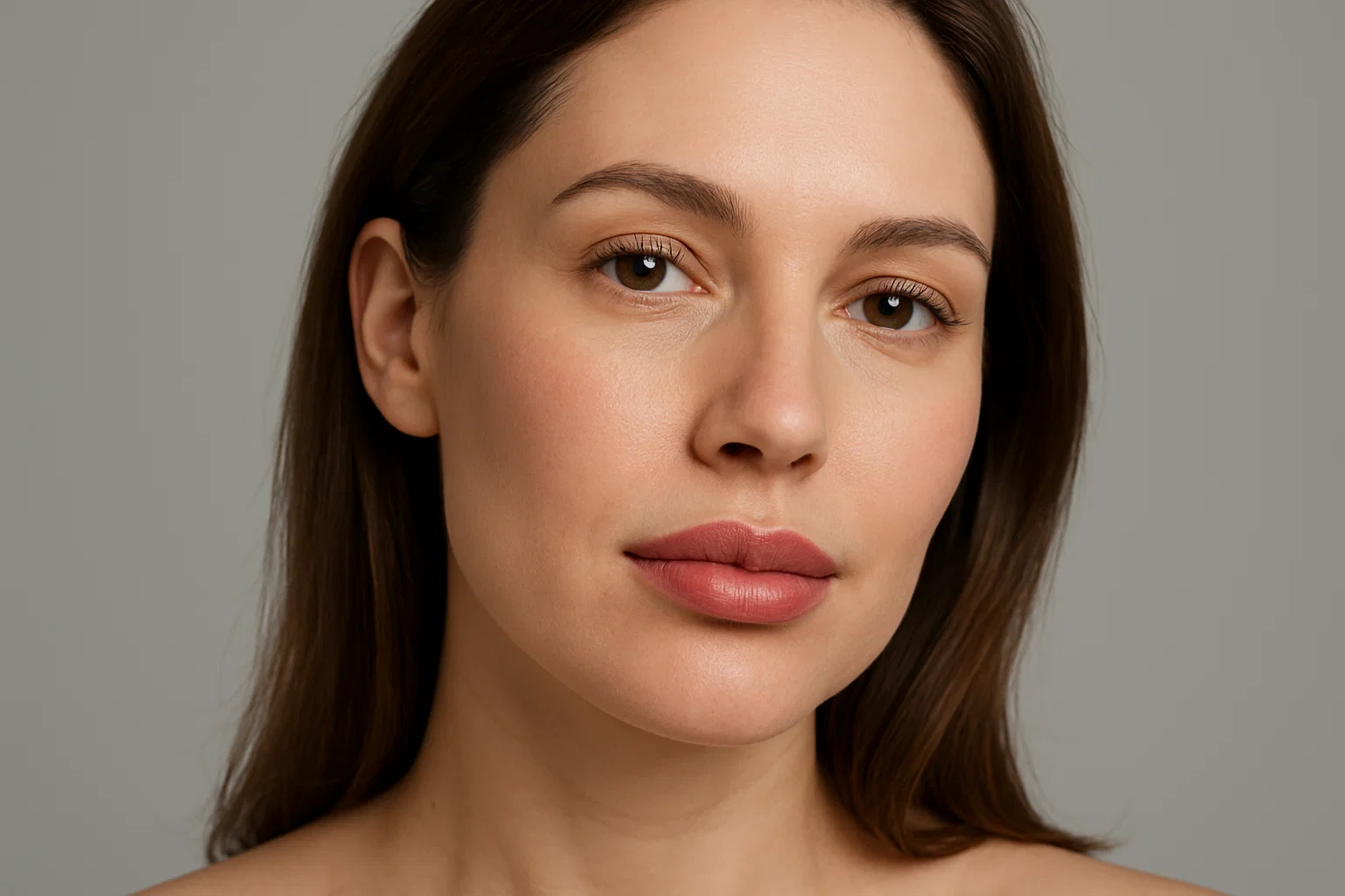 Woman with enhanced lips after professional lip augmentation treatment at London aesthetic clinic
