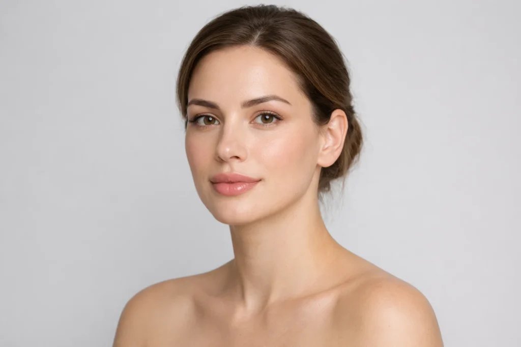 Patient during lip filler treatment process showing professional medical procedure and natural results.