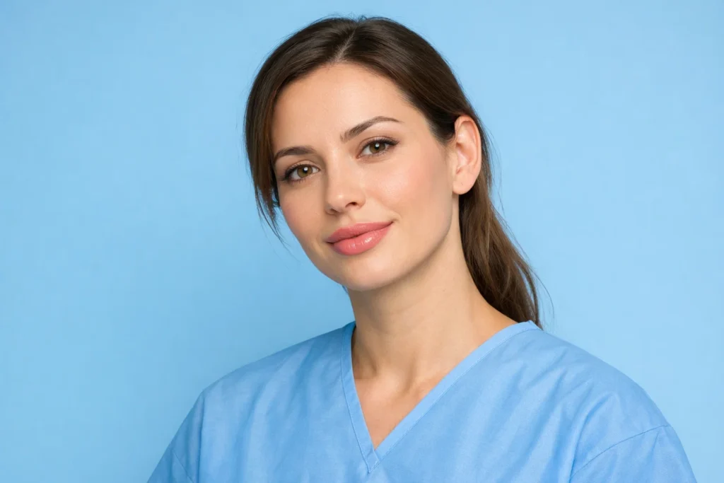 Patient during lip filler treatment process showing step-by-step consultation results in Westminster clinic.