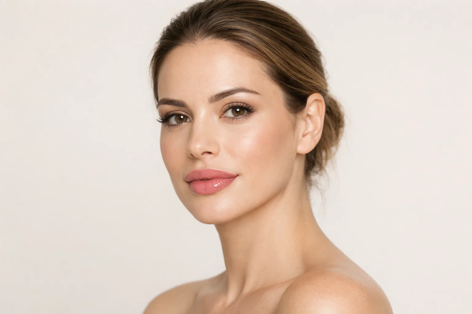 Woman with natural lip enhancement after professional filler treatment in Harley Street medical aesthetic clinic.