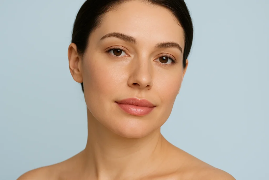 Close-up portrait demonstrating natural-looking lip filler results with hyaluronic acid enhancement