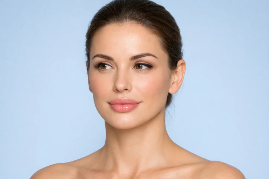 Professional medical aesthetic showing lip filler enhancement and natural hyaluronic acid results.