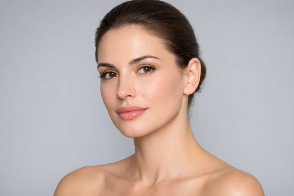 Woman with hyaluronic acid lip fillers explaining professional lip enhancement procedures in Knightsbridge