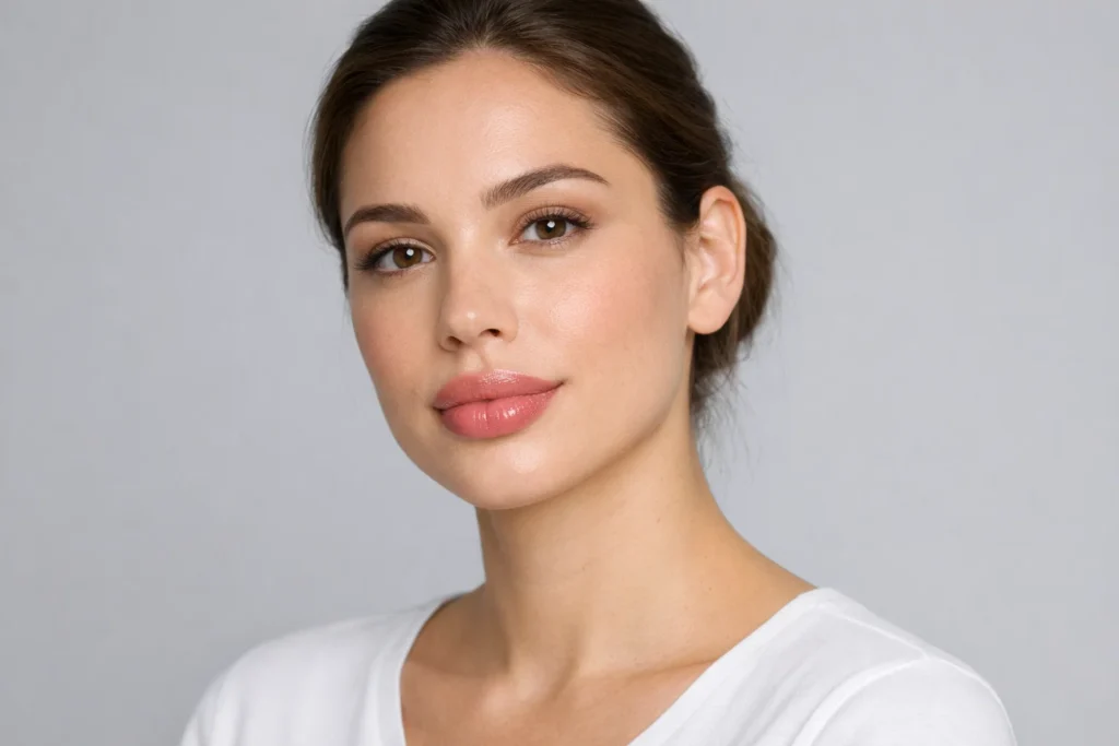 Close-up view of naturally enhanced lips showcasing hyaluronic acid-based filler composition and results.