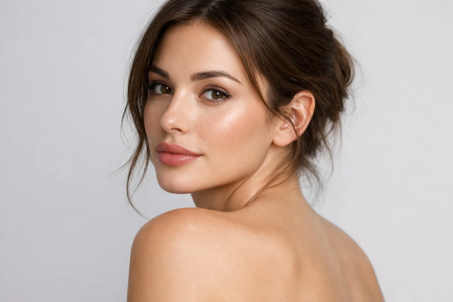 Woman with natural full lips showcasing professional lip filler results in clinical beauty portrait