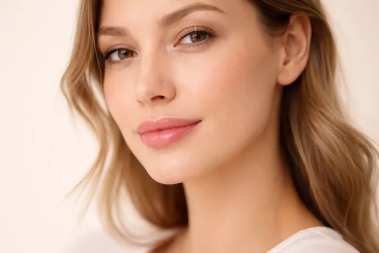 Woman with natural lips looking at camera, representing lip filler treatment and cold sore prevention guidance