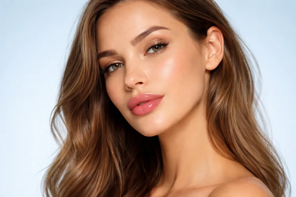 Woman showcasing expertly enhanced lips with natural definition achieved through professional injection techniques