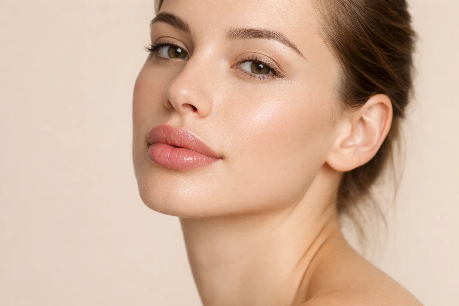 Woman with natural-looking enhanced lips after lip filler treatment in St.James's clinic showing subtle volumisation.