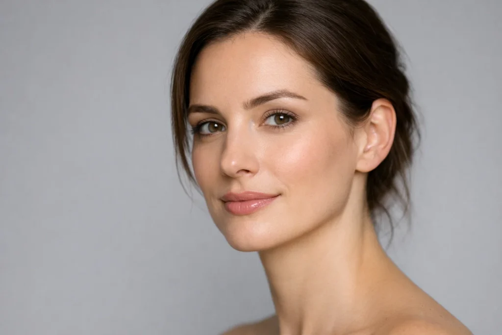 Woman displaying naturally balanced lip proportions and facial harmony, demonstrating ideal aesthetic results