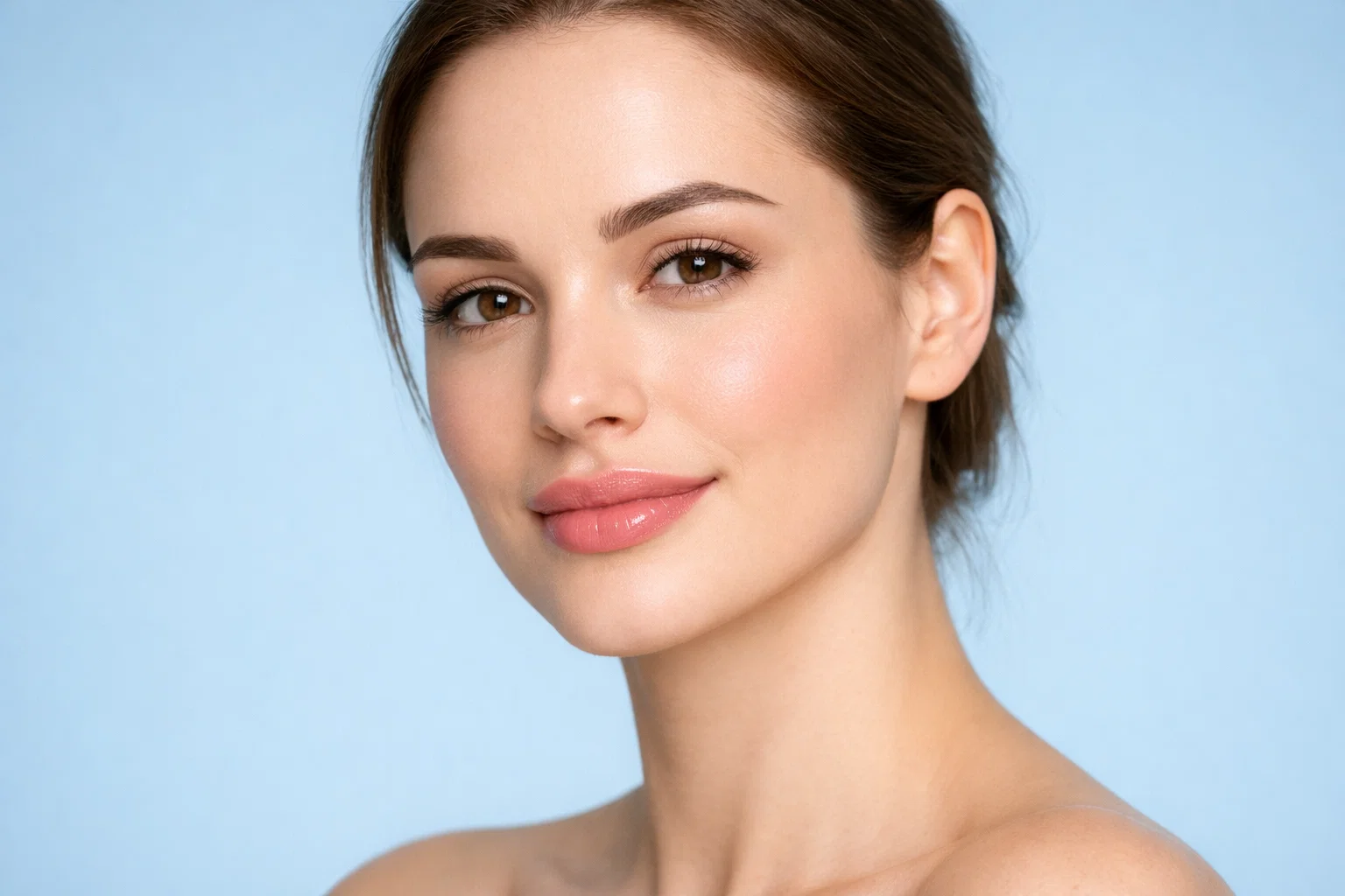 Woman demonstrating specialized lip filler treatment results with improved symmetry