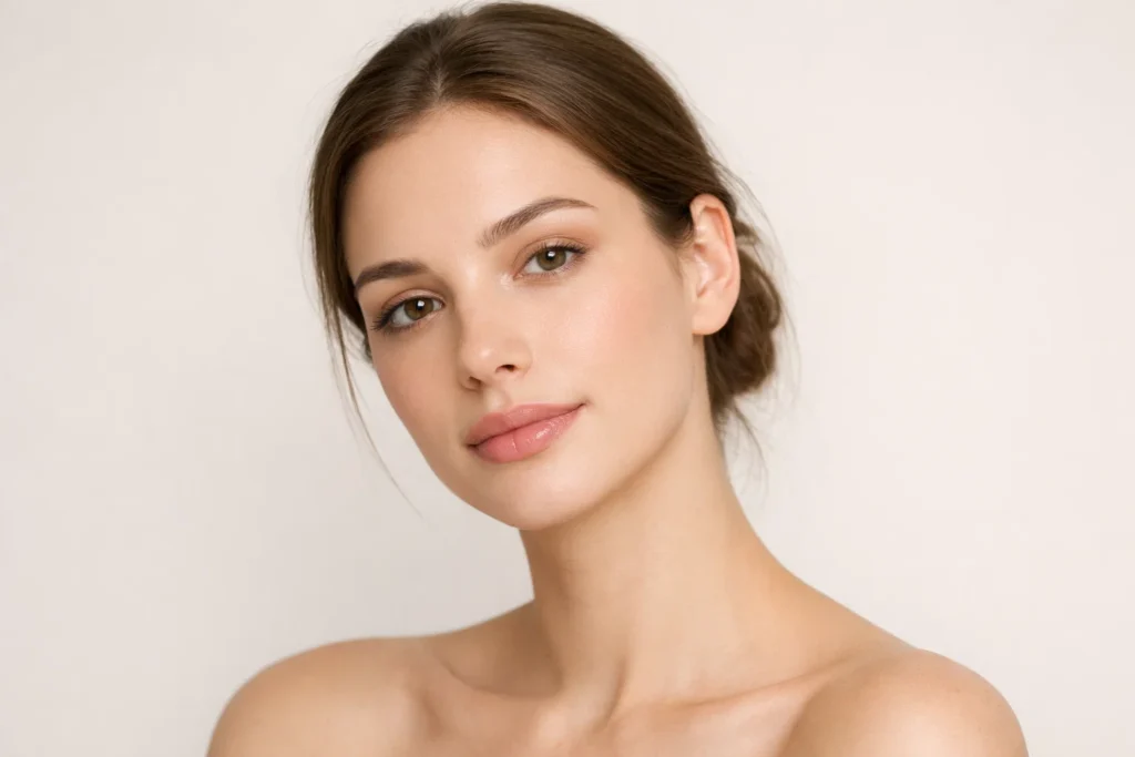 Woman with enhanced lips demonstrating various lip filler options for different aesthetic goals