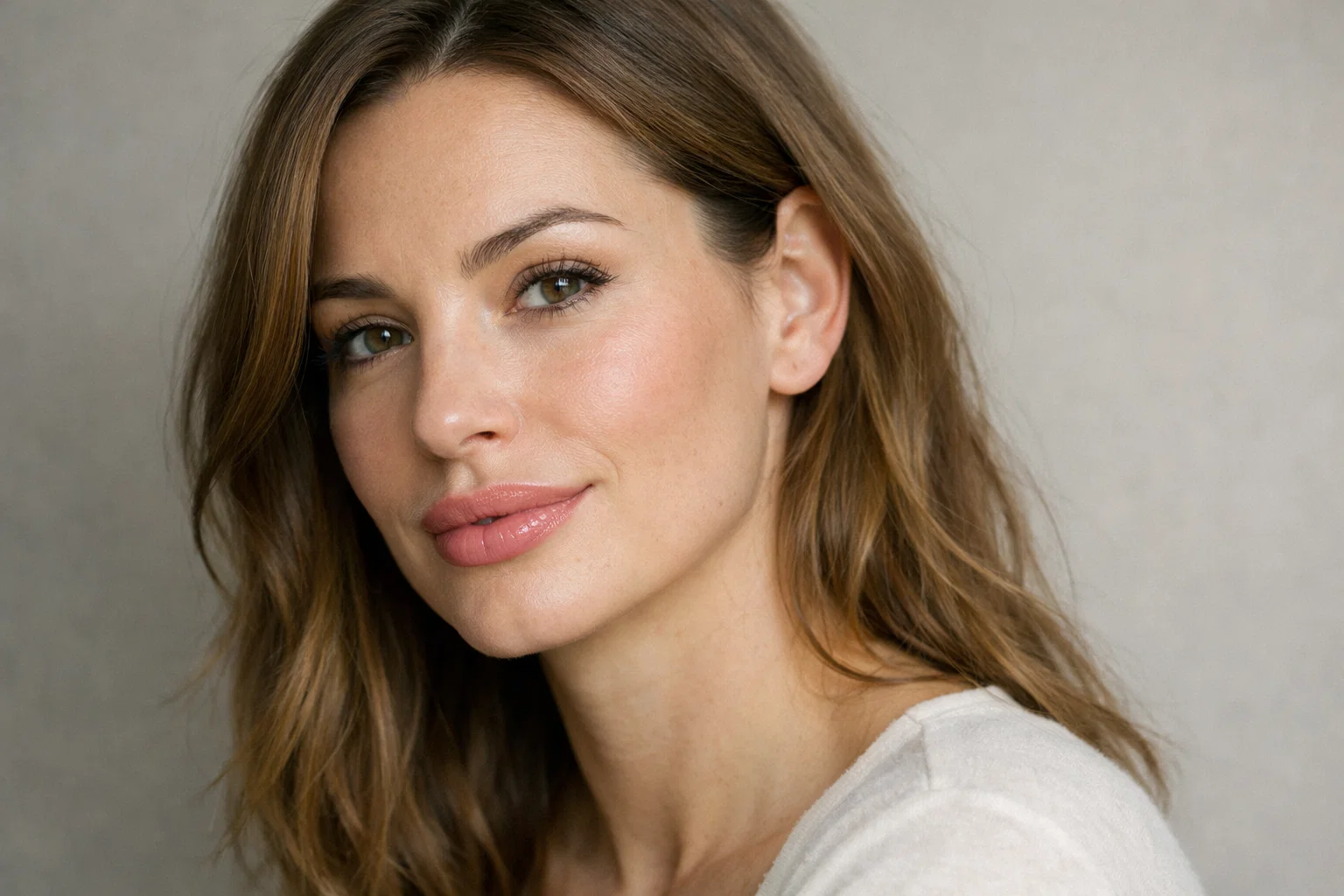 Woman with naturally enhanced lips showing calm post-treatment recovery expression