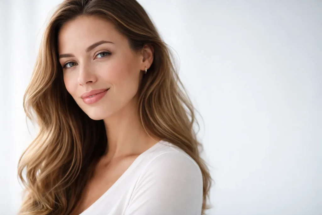 Woman displaying benefits of hyaluron pen including natural lip volume and smooth skin