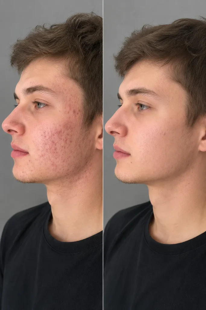 Before and after Aquashine treatment showing smoother skin texture, hydration, and enhanced radiance