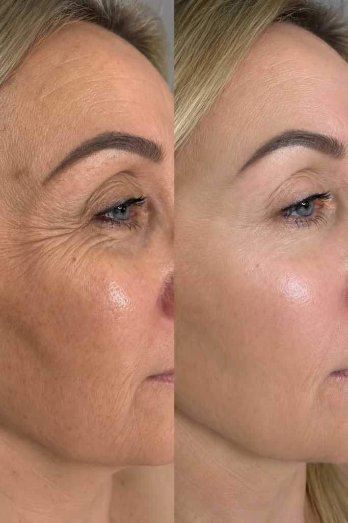 Before and after Jalupro treatment showing improved skin texture, hydration, and radiance