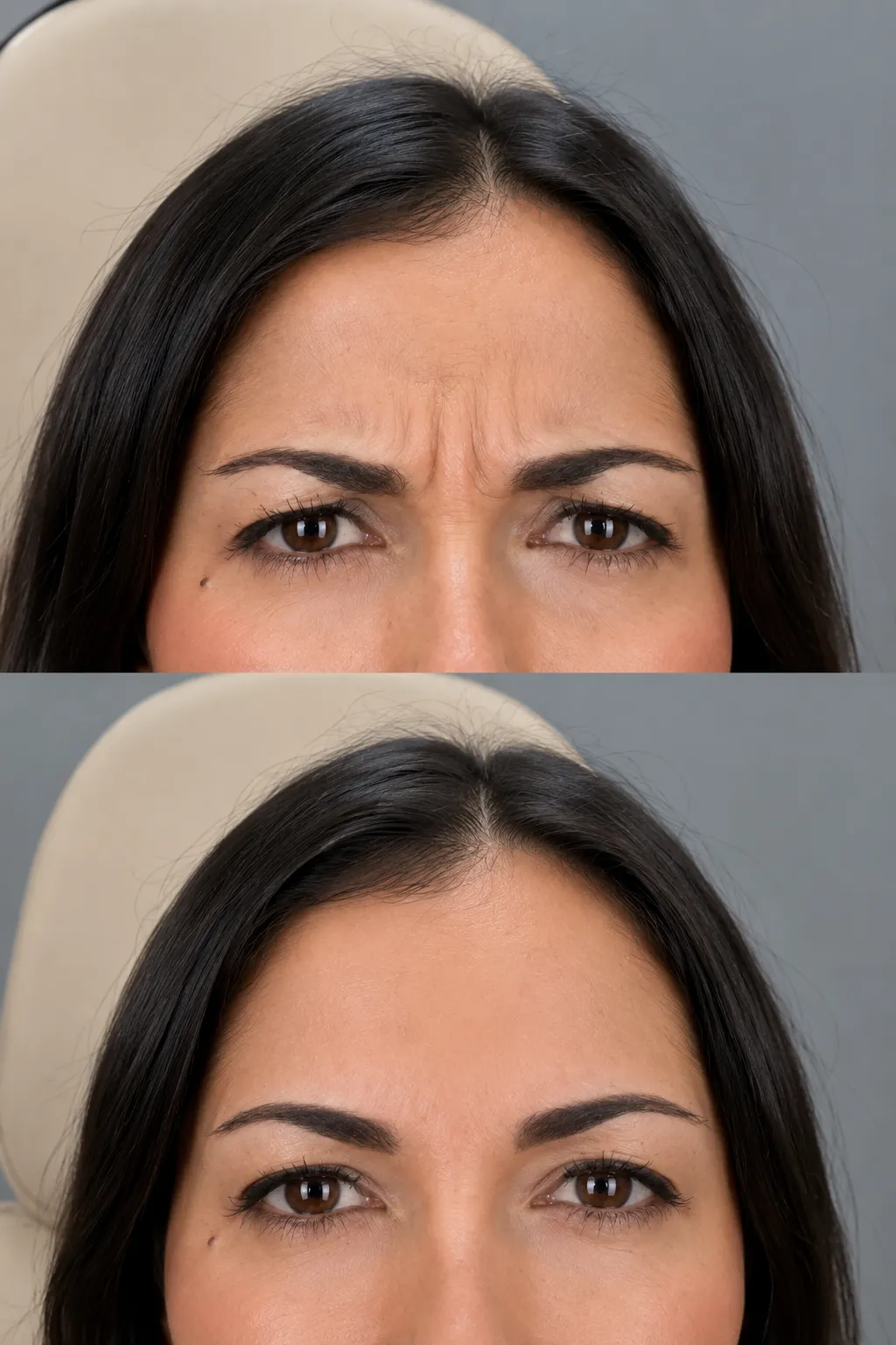 Frown lines treatment in a London clinic to soften glabellar lines and reduce facial tension