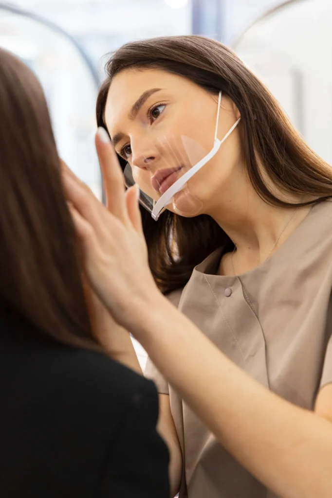 Aesthetic specialist evaluating patient's skin condition to recommend suitable rejuvenation treatment.