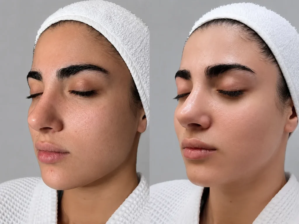 Before and after HydraFacial treatment