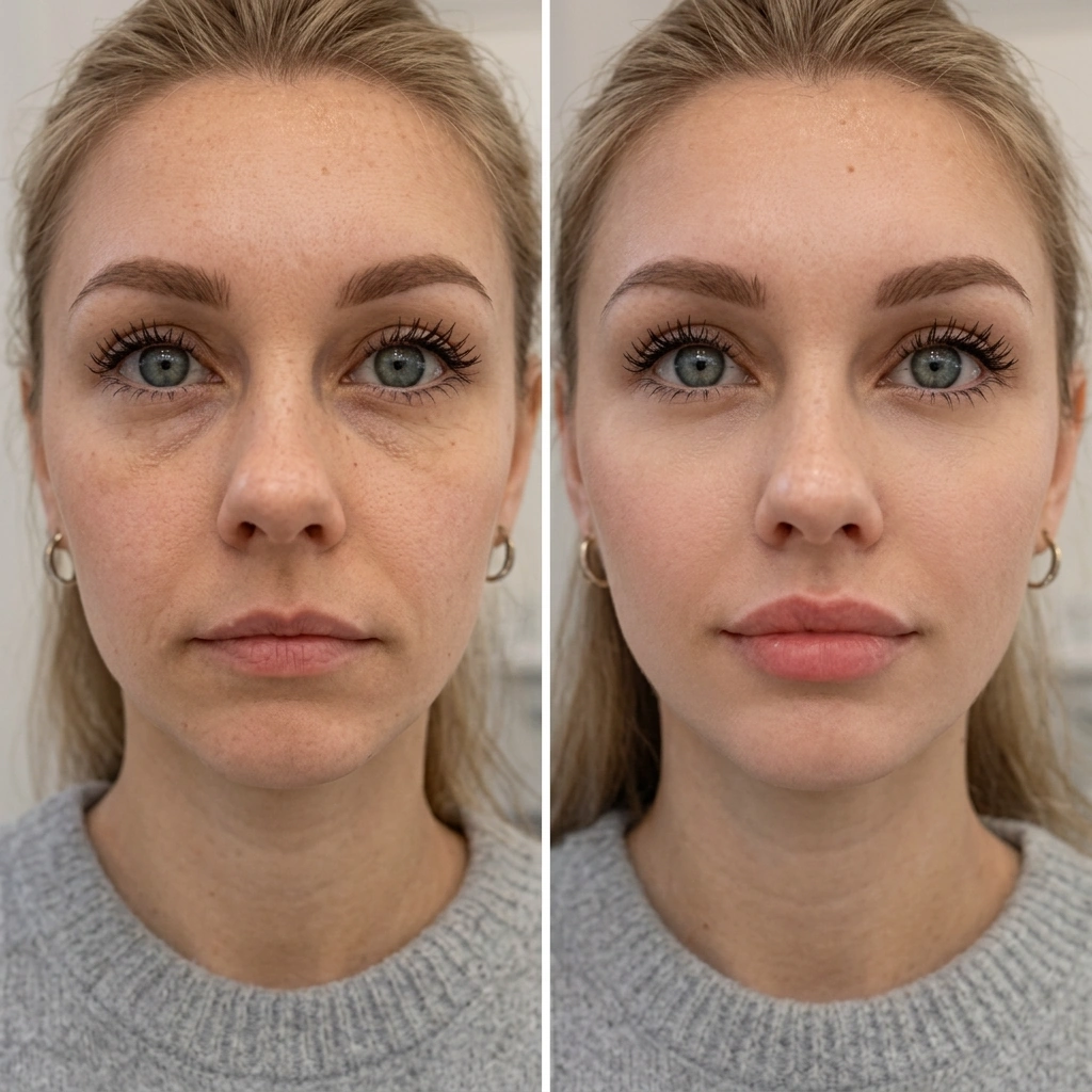 Medical professional performing precise Juvederm lip filler injection procedure in clinical setting.