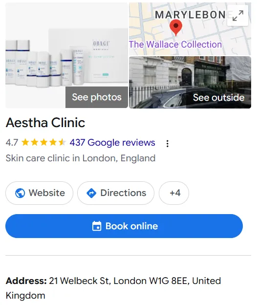 Aestha Clinic Google Maps profile