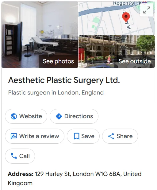 Aesthetic Plastic Surgery Ltd Google Maps profile