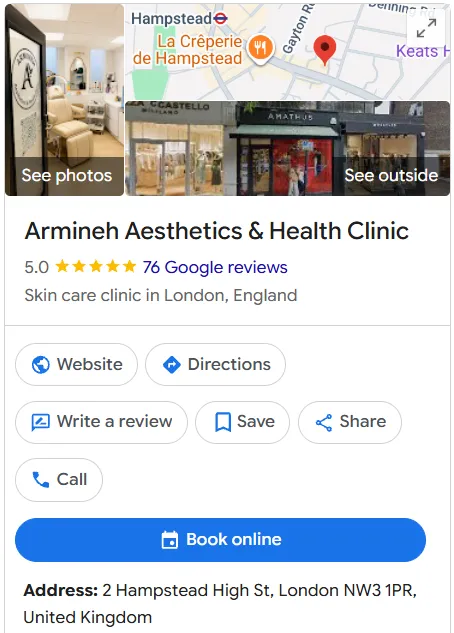 Armineh Aesthetics & Health Clinic Google Maps profile
