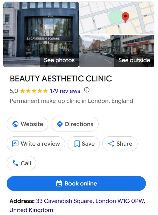 Beauty Aesthetic Clinic Google Maps profile
