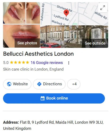 Bellucci Aesthetics London Google Maps profile
