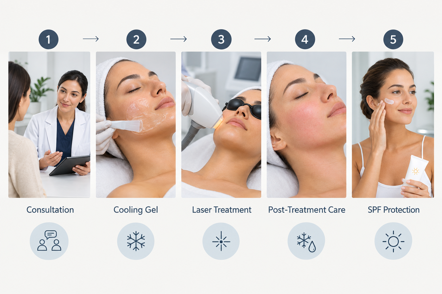 Step-by-step process of a laser facial hair removal session from consultation to aftercare