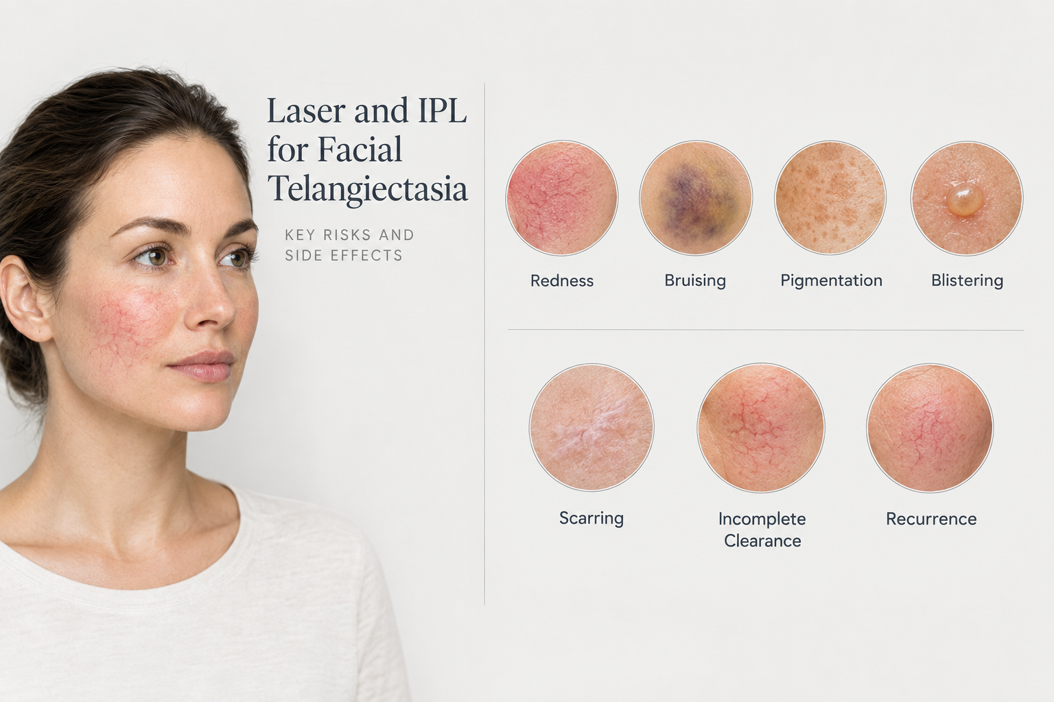 Infographic of risks and side effects of laser IPL treatment for facial broken capillaries