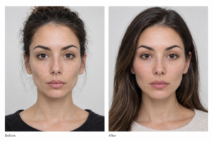 Cheek filler before and after illustration showing midface volume and contour improvement