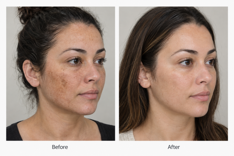 Chemical peel before and after skin texture and tone comparison illustration