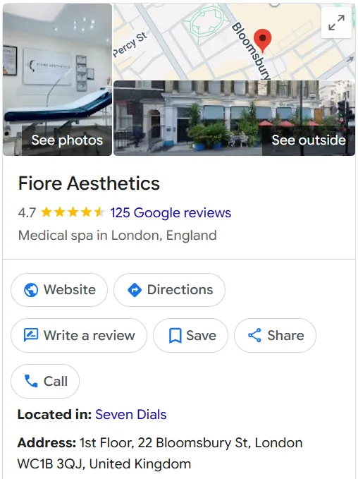 Fiore Aesthetics Google Maps profile 
