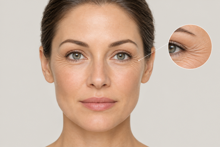 Illustration of crow's feet wrinkles at the outer corners of the eyes