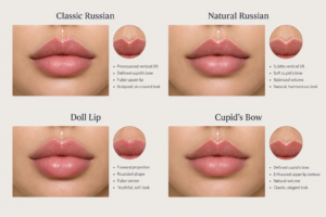 Diagram showing different styles of Russian lip filler variations and their distinct shapes