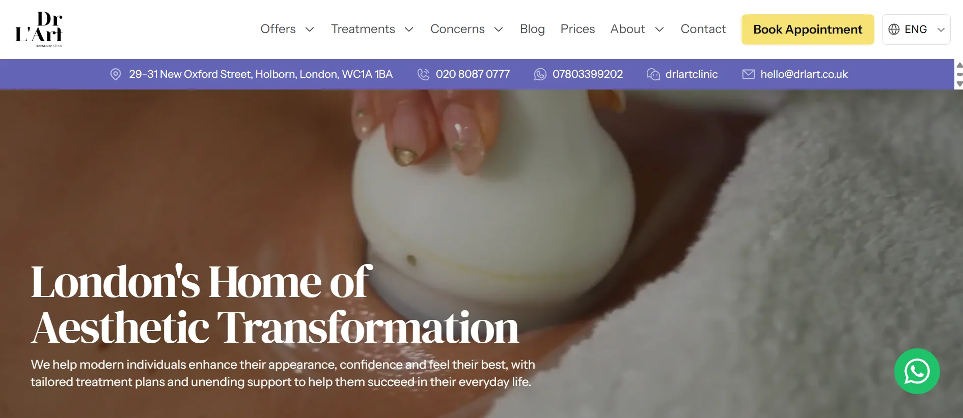 Dr L’Art Aesthetic Clinic London main page