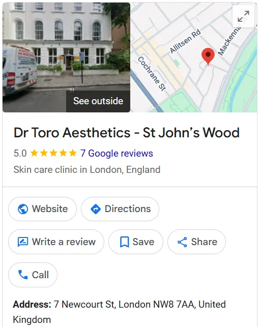 Dr Toro Aesthetics Google Maps profile