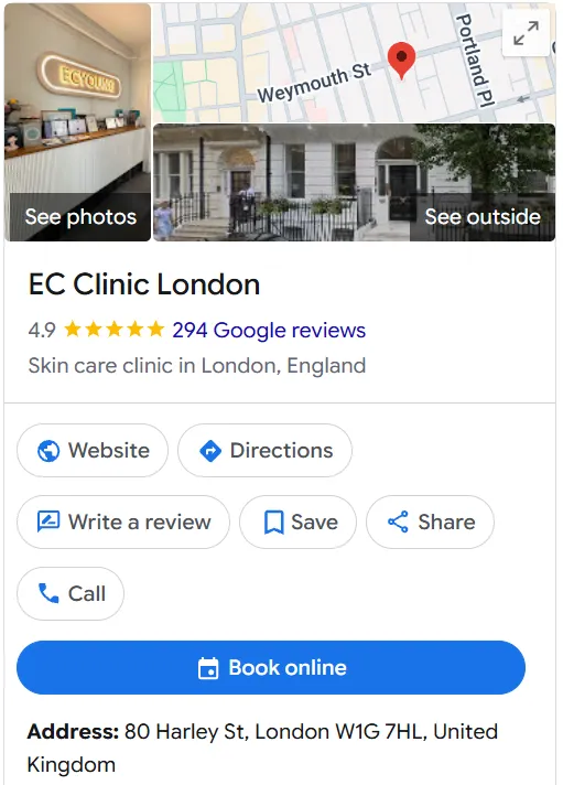 EC Clinic London Google Maps profile