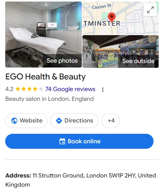 EGO Health & Beauty Google Maps profile