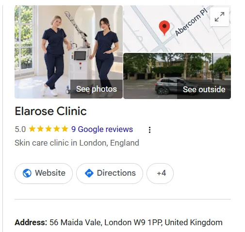Elarose Clinic Google Maps profile 