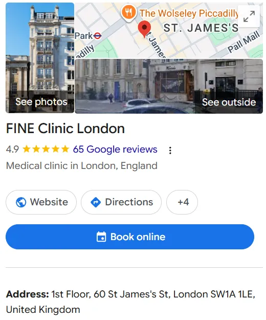 FINE Clinic London Google Maps profile