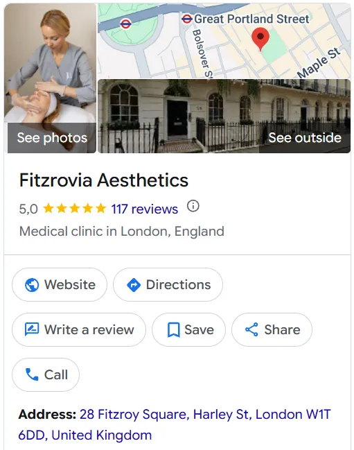 Fitzrovia Aesthetics Google Maps profile