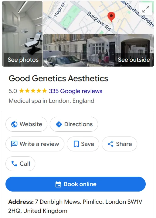 Good Genetics Aesthetics Google Maps profile 
