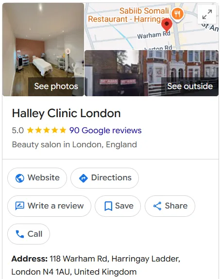 Halley Clinic London Google Maps profile